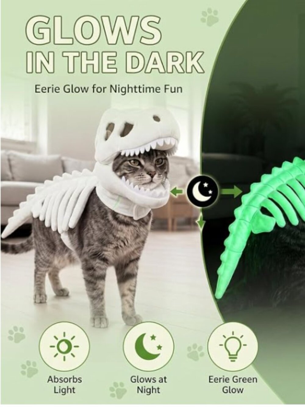 Pet Dinosaur Costume - 3D Skeleton Design Glow in the Dark White 23.6in